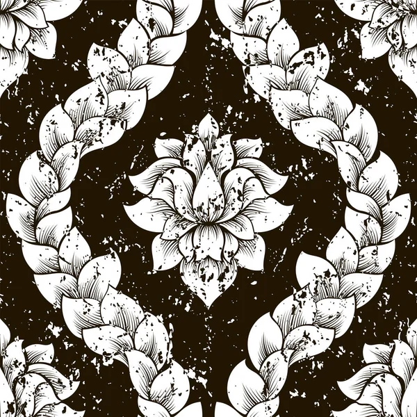 Vector floral seamless damask pattern. Black and white monochrome design — Stock Vector