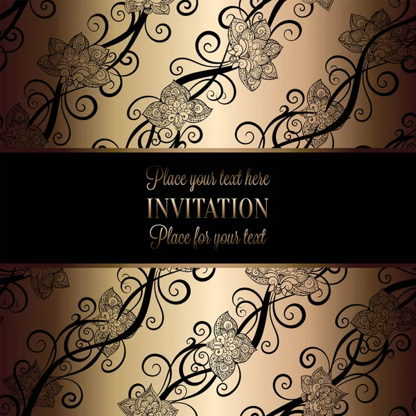 Modèle Invitation Mariage Baroque Vintage Avec Fond Papillon Décoration Traditionnelle — Image vectorielle