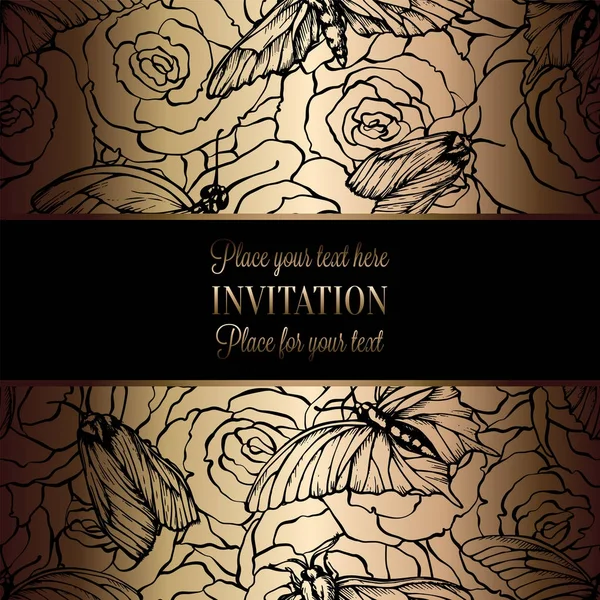 Modèle Invitation Mariage Baroque Vintage Avec Fond Papillon Décoration Traditionnelle — Image vectorielle