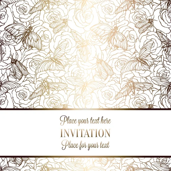 Intricate Baroque Luxury Wedding Invitation Card Rich Gold Decor Beige — Stock Vector