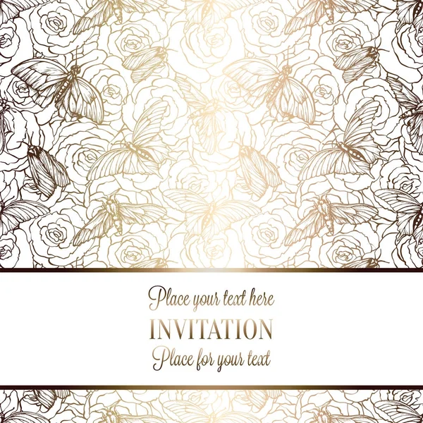 Tarjeta Invitación Boda Lujo Barroco Intrincado Rica Decoración Oro Sobre — Vector de stock