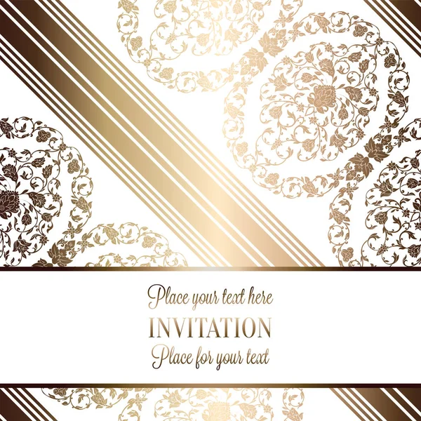 Intricate Baroque Luxury Wedding Invitation Card Rich Gold Decor Beige — Stock Vector