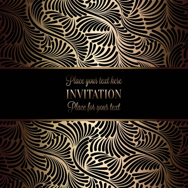 蝶背景を持つヴィンテージ バロック式結婚式招待状テンプレート 結婚式のための伝統的な装飾 ブラックとゴールドのベクトル図 — ストックベクタ