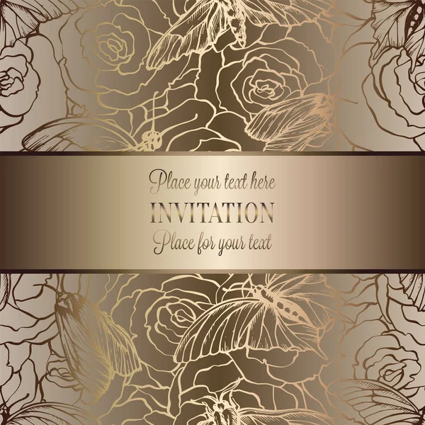 Modèle Invitation Mariage Baroque Vintage Avec Fond Papillon Décoration Traditionnelle — Image vectorielle