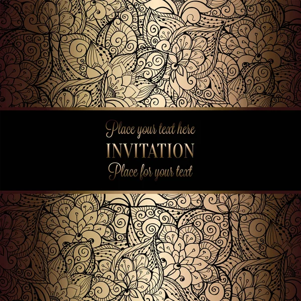 蝶背景を持つヴィンテージ バロック式結婚式招待状テンプレート 結婚式のための伝統的な装飾 ブラックとゴールドのベクトル図 — ストックベクタ
