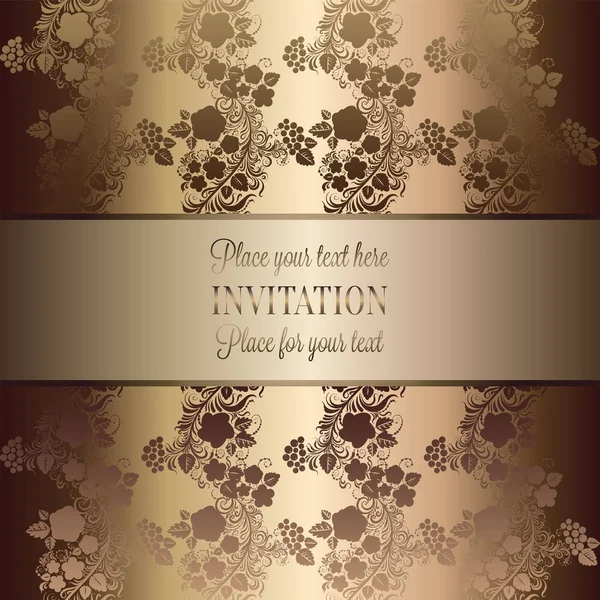 Plantilla de invitación de boda barroca vintage con fondo de mariposa. Decoración tradicional para la boda. Ilustración vectorial en beige y oro — Archivo Imágenes Vectoriales