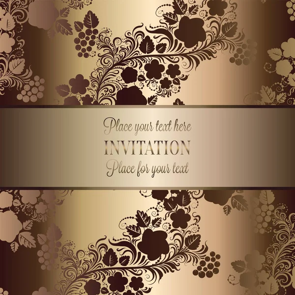 Vintage barok bruiloft uitnodiging sjabloon met vlinder achtergrond. Traditionele decoratie voor bruiloft. Vectorillustratie in beige en goud — Stockvector