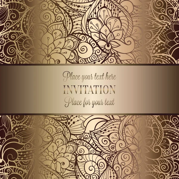 Modèle d'invitation de mariage baroque vintage avec fond papillon. Décoration traditionnelle pour mariage. Illustration vectorielle en beige et or — Image vectorielle