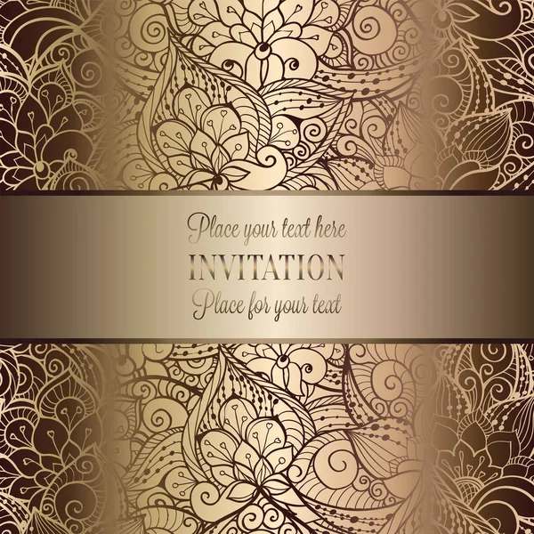 Vintage baroque Wedding Invitation template with butterfly background. Traditional decoration for wedding. Vector illustration in beige and gold — Stock Vector