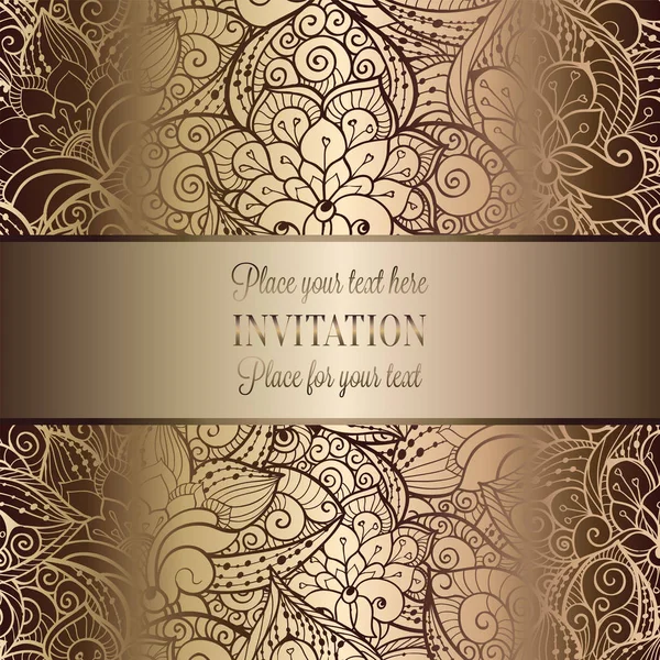 Modèle d'invitation de mariage baroque vintage avec fond papillon. Décoration traditionnelle pour mariage. Illustration vectorielle en beige et or — Image vectorielle