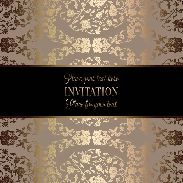 Vintage baroque Wedding Invitation template with butterfly background. Traditional decoration for wedding. Vector illustration in beige and gold — Stock Vector