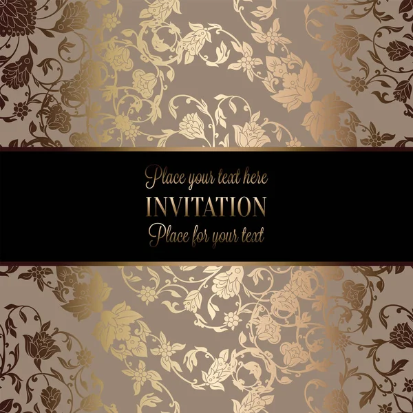 Vintage barok bruiloft uitnodiging sjabloon met vlinder achtergrond. Traditionele decoratie voor bruiloft. Vectorillustratie in beige en goud — Stockvector