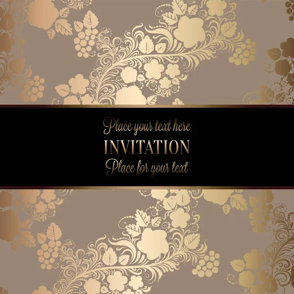 Modèle d'invitation de mariage baroque vintage avec fond papillon. Décoration traditionnelle pour mariage. Illustration vectorielle en beige et or — Image vectorielle