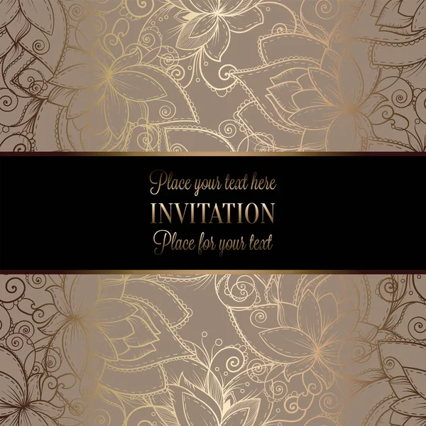 Vintage Barock Hochzeitseinladungsvorlage mit Schmetterlingshintergrund. traditionelle Dekoration für die Hochzeit. Vektorabbildung in Beige und Gold — Stockvektor