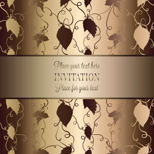 Винтажный шаблон свадебного приглашения в стиле барокко на фоне бабочки. Традиционное украшение для свадьбы. Векторная иллюстрация из бежевого и золотого — стоковый вектор