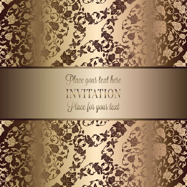 Vintage baroque Wedding Invitation template with butterfly background. Traditional decoration for wedding. Vector illustration in beige and gold — Stock Vector