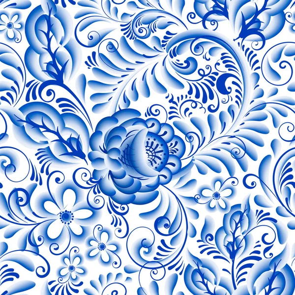 Rus süs geleneksel resim sanat stil gzhel. Mavi çiçekler ve verilirse, enfes halk etnik seamless modeli — Stok Vektör
