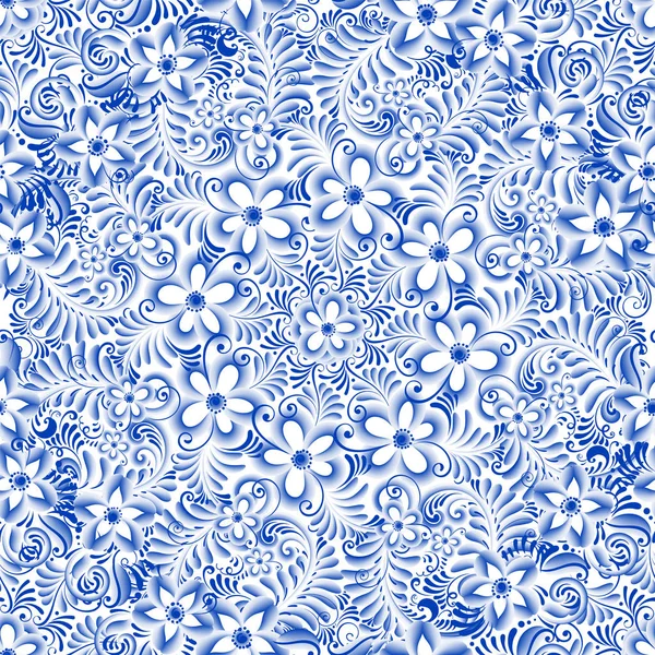 Rus süs geleneksel resim sanat stil gzhel. Mavi çiçekler ve verilirse, enfes halk etnik seamless modeli — Stok Vektör