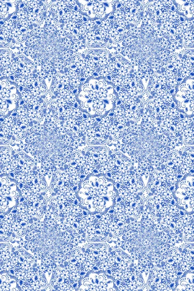 Ryska prydnads traditionell målning konst stil gzhel. Blå blommor och rullar, utsökta folk etniska sömlösa mönster — Stock vektor
