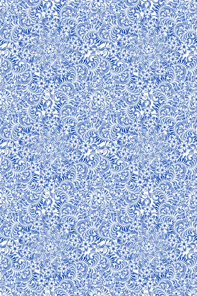 Ryska prydnads traditionell målning konst stil gzhel. Blå blommor och rullar, utsökta folk etniska sömlösa mönster — Stock vektor