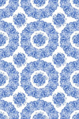 Rus süs geleneksel resim sanat stil gzhel. Mavi çiçekler ve verilirse, enfes halk etnik seamless modeli