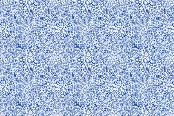 Russische sier traditionele schilderkunst kunst stijl gzhel. Blauwe bloemen en rollen, exquise folk etnische naadloze patroon — Stockvector