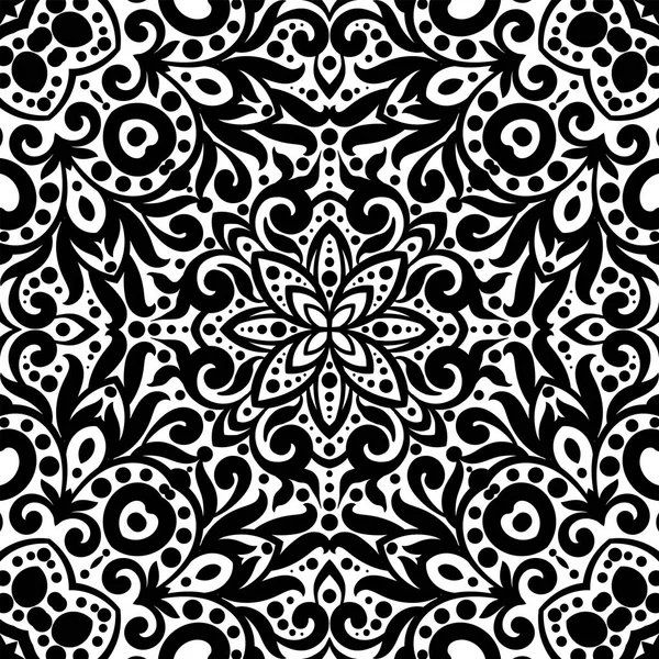 흑인과 백인 flourishes, 단색 복잡 한 배경으로 완벽 한 패턴입니다. 부족 민족 장식, 장식 반복 텍스처 끝 없는 타일, 동부 절묘 한 스타일 벽지 또는 질감 — 스톡 벡터
