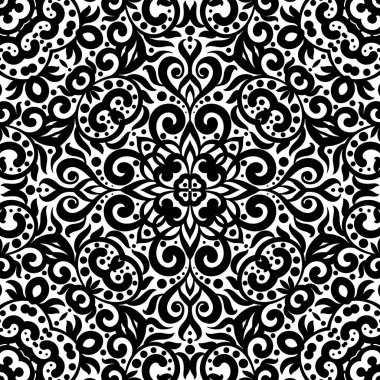 Siyah ve beyaz süsleri, tek renkli karmaşık arka plan ile seamless modeli. Kabile etnik süsleme, dekoratif Yinelenen doku sonsuz döşeme, duvar kağıdı Doğu zarif stil veya doku