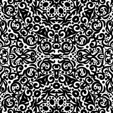 Siyah ve beyaz süsleri, tek renkli karmaşık arka plan ile seamless modeli. Kabile etnik süsleme, dekoratif Yinelenen doku sonsuz döşeme, duvar kağıdı Doğu zarif stil veya doku