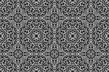 Siyah ve beyaz yatay seamless modeli süsleri, tek renkli karmaşık arka plan ile. Kabile etnik süsleme, dekoratif Yinelenen doku sonsuz döşeme, duvar kağıdı Doğu zarif stil veya te
