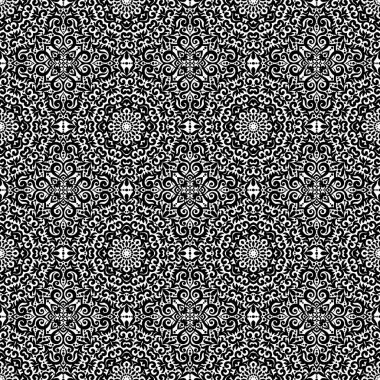 Siyah ve beyaz süsleri, tek renkli karmaşık arka plan ile seamless modeli. Kabile etnik süsleme, dekoratif Yinelenen doku sonsuz döşeme, duvar kağıdı Doğu zarif stil veya doku