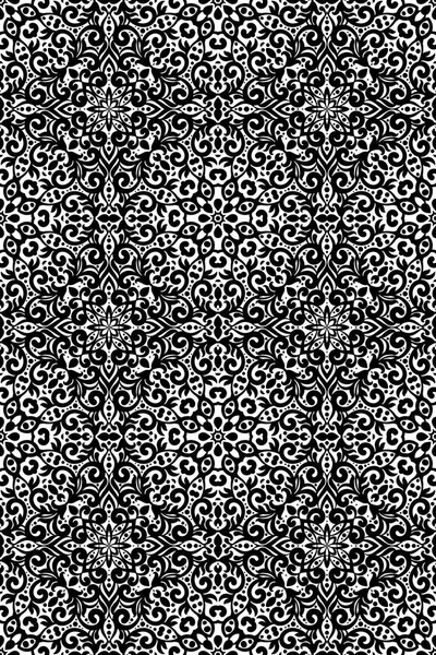 Svarta och vita vertikala sömlösa mönster med blomstrar, monokrom intrikata bakgrund. Tribal etniska prydnad, dekorativa upprepande textur oändliga kakel, östra utsökt stil tapet eller text — Stock vektor