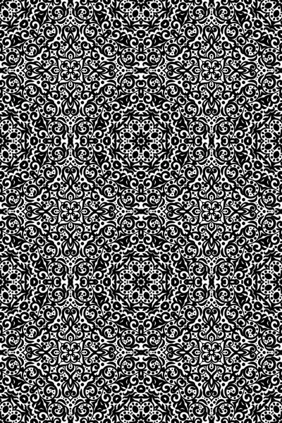 Black and white vertical seamless pattern with flourishes, monochrome intricate background. Tribal ethnic ornament, decorative repeating texture endless tile, eastern exquisite style wallpaper or text — Stock Vector