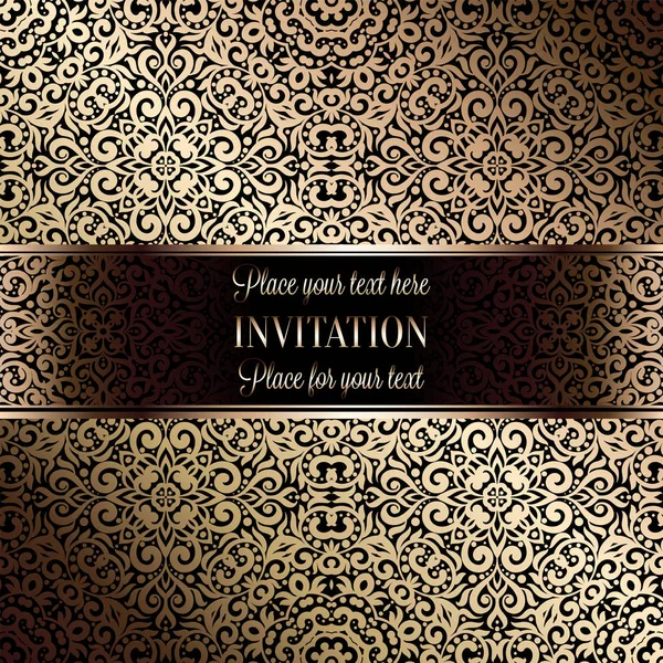 Gold Wedding Invitation Card Template Design Damask Pattern Silky Background — стоковый вектор