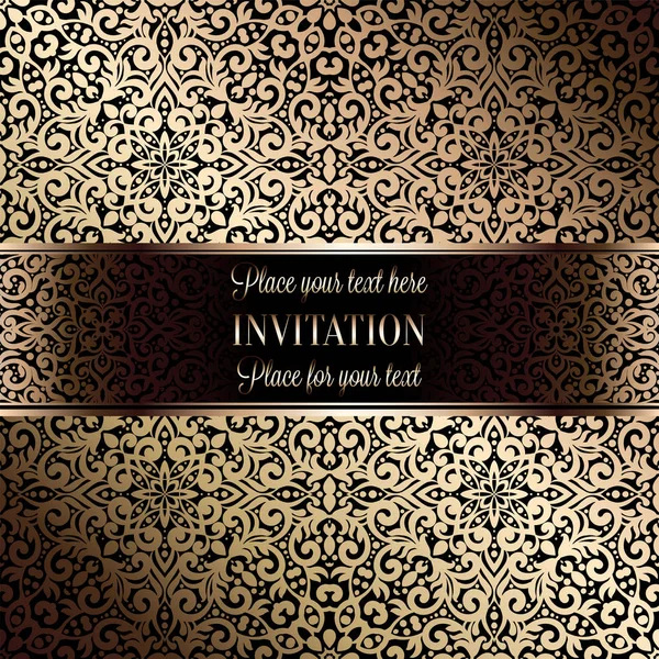 Diseño Plantilla Tarjeta Invitación Boda Oro Con Patrón Damasco Sobre — Vector de stock