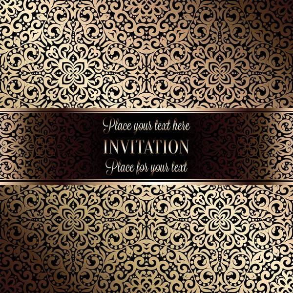 Gold Wedding Invitation Design Modello Carta Invito Con Motivo Damascato — Vettoriale Stock