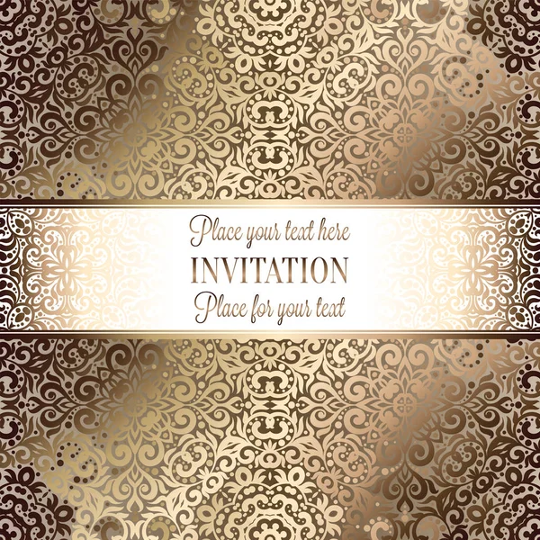 Gold Wedding Invitation Card Template Design Damask Pattern Silky Background — стоковый вектор