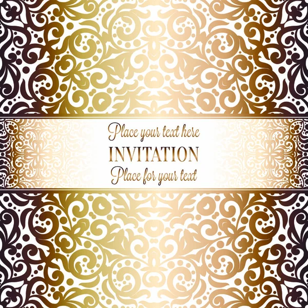 Design Modelo Cartão Convite Casamento Ouro Com Padrão Damasco Fundo — Vetor de Stock