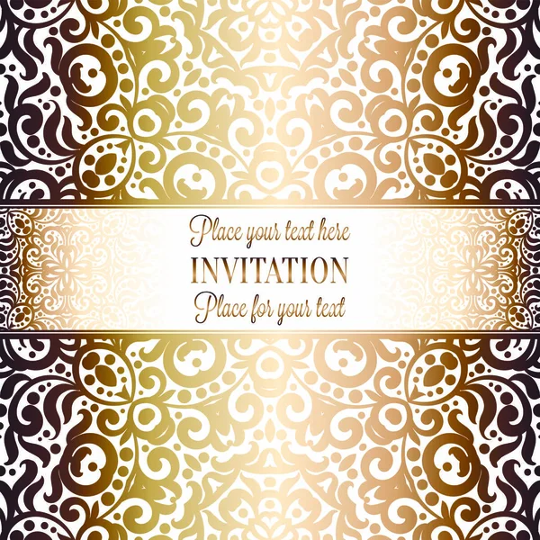 Design Modelo Cartão Convite Casamento Ouro Com Padrão Damasco Fundo —  Vetores de Stock