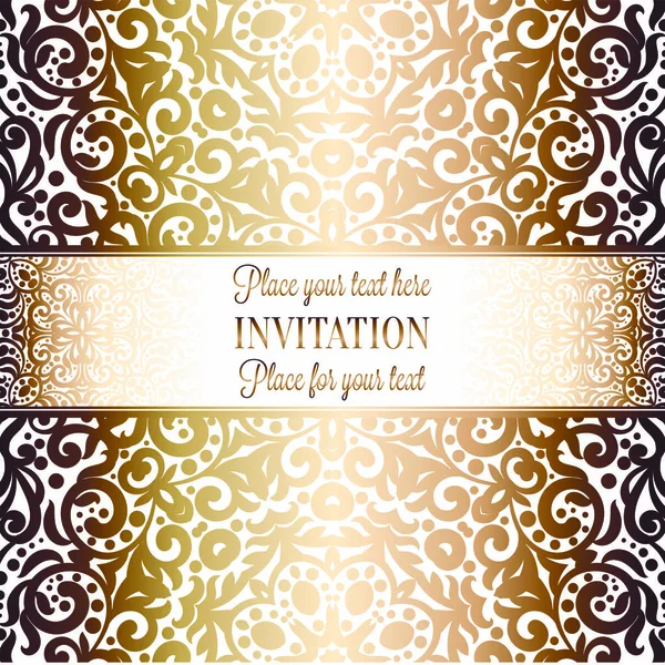 Gold Wedding Invitation Card Template Design Damask Pattern Background Традиционное — стоковый вектор