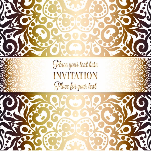 Gold Wedding Invitation Card Template Design Damask Pattern Background Tradition — Stock Vector