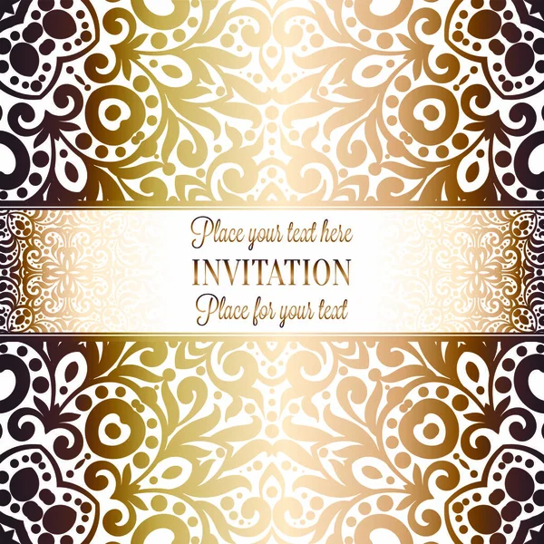 Gold Wedding Invitation Card Template Design Damask Pattern Background Tradition — Stock Vector