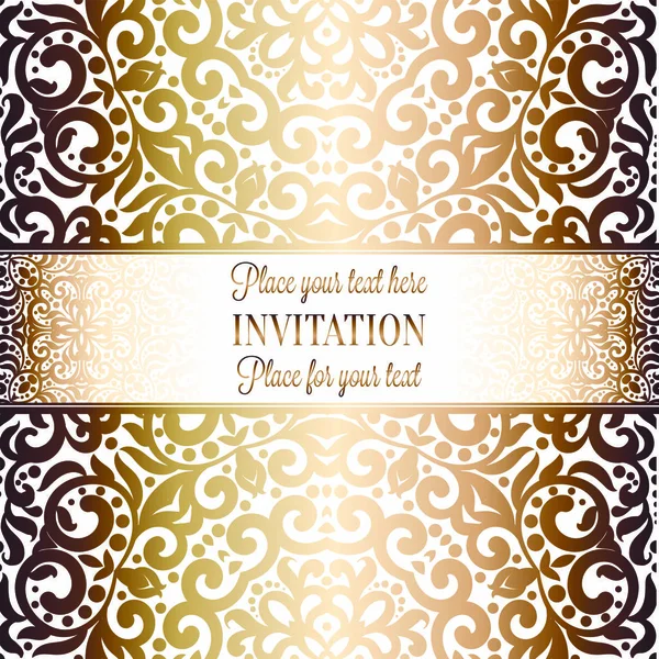 Gold Wedding Invitation Card Template Design Damask Pattern Background Традиционное — стоковый вектор