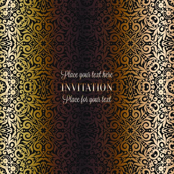 Gold Wedding Invitation Card Template Design Damask Pattern Background Традиционное — стоковый вектор