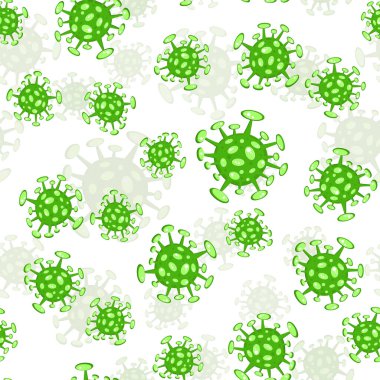 Beyazın üzerinde kusursuz desen var. Çizgi film konsepti Coronavirus COVID-19 nCov 2019 virüs temsili