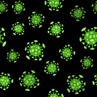 Siyahta pürüzsüz desen. Çizgi film konsepti Coronavirus COVID-19 nCov 2019 virüs temsili