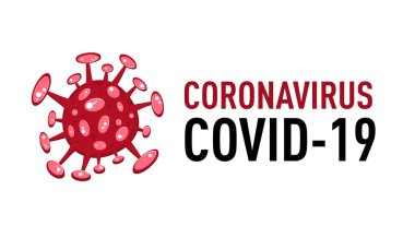 Çizgi film konsepti Coronavirus logosu kırmızı COVID-19 nCov 2019 virüs çizimi