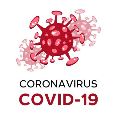 Çizgi film konsepti Coronavirus logosu kırmızı COVID-19 nCov 2019 virüs çizimi