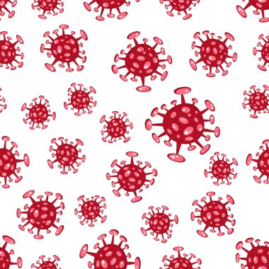 Beyazın üzerinde kusursuz desen var. Çizgi film konsepti Coronavirus COVID-19 nCov 2019 virüs temsili