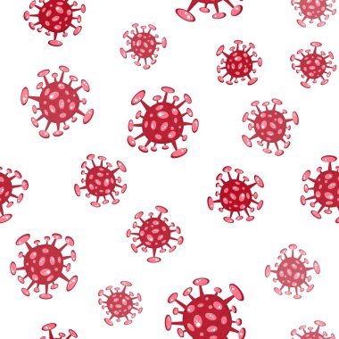 Beyazın üzerinde kusursuz desen var. Çizgi film konsepti Coronavirus COVID-19 nCov 2019 virüs temsili